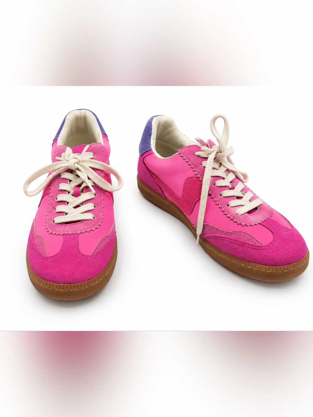 Dolce Vita Notice Pink Leather Color-block Sneakers with Ivory Laces, Size 8.5